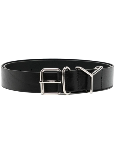 Shop Y/project Logo-lettering Leather Buckle Belt In Black