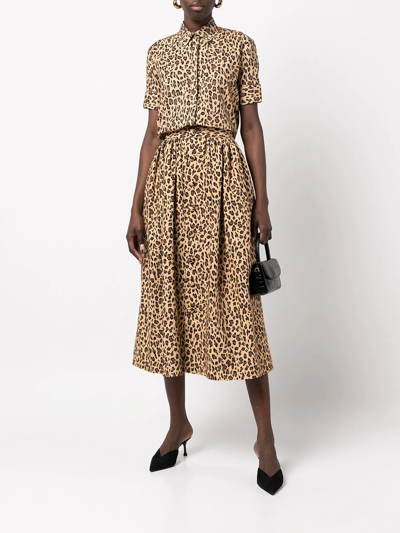 Shop Adam Lippes Leopard-print A-line Skirt In Brown