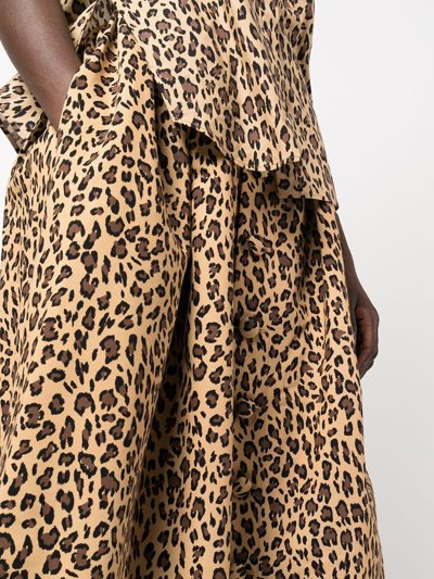 Shop Adam Lippes Leopard-print A-line Skirt In Brown