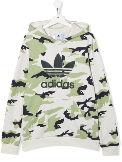 Shop Adidas Originals Teen Camouflage Print Hoodie In Green
