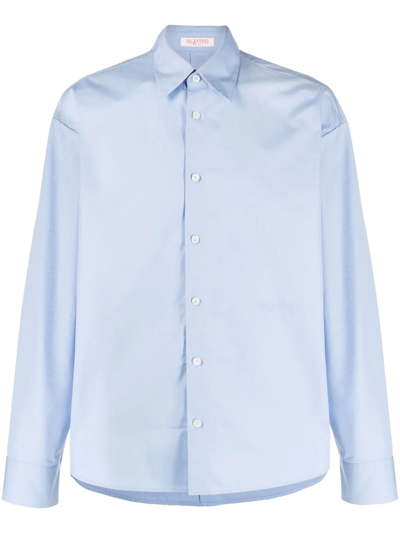 Shop Valentino Long-sleeve Cotton Shirt In Blue