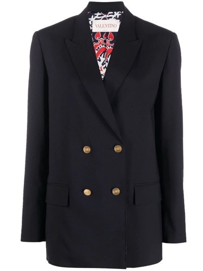 Shop Valentino Double-breasted Blazer In Blue