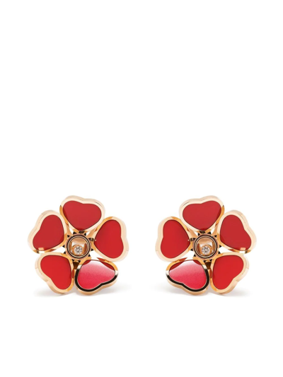Shop Chopard 18kt Rose Gold Happy Hearts Flower Red Stone Diamond Ear Clips