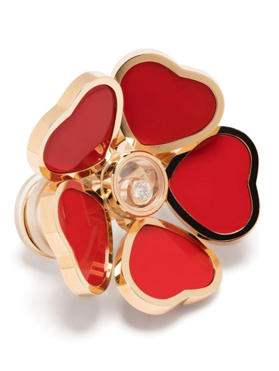 Shop Chopard 18kt Rose Gold Happy Hearts Flower Red Stone Diamond Ear Clips