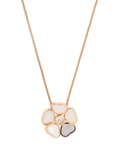 Shop Chopard 18kt Rose Gold Happy Hearts Flower Diamond Necklace