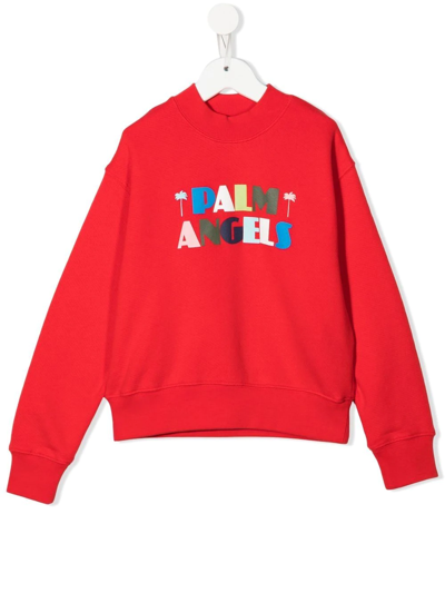 Shop Palm Angels Logo-print Crew Neck Jumper In Red