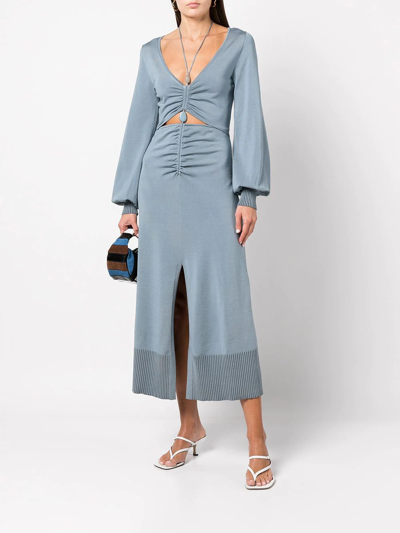 Shop Jonathan Simkhai Ruched Cut-out Midi Dress In Blue