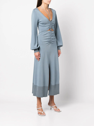 Shop Jonathan Simkhai Ruched Cut-out Midi Dress In Blue