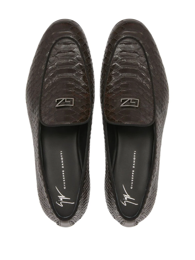Giuseppe Zanotti Gz Rudolph Snakeskin-effect Loafers In Brown