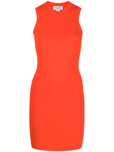Shop Victoria Beckham Rib Knitted Short Dress In Orange
