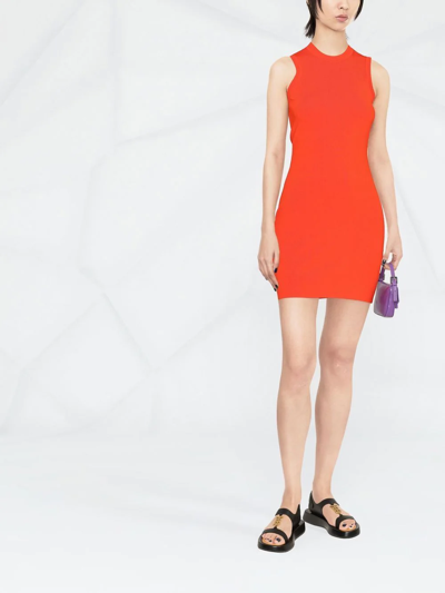 Shop Victoria Beckham Rib Knitted Short Dress In Orange