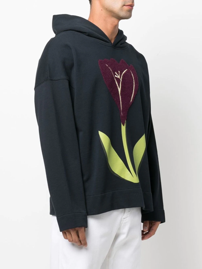 Tulip-print Detail Hoodie In Navy Blue