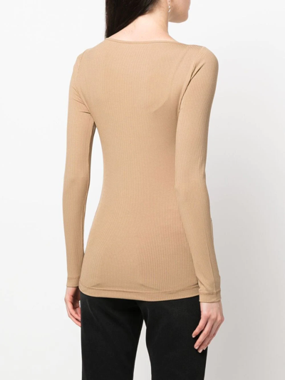 Shop Calvin Klein Long-sleeve Knit Top In Neutrals