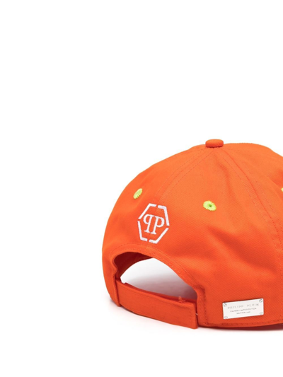 Philipp Plein Logo-patch Distressed Cap In Orange
