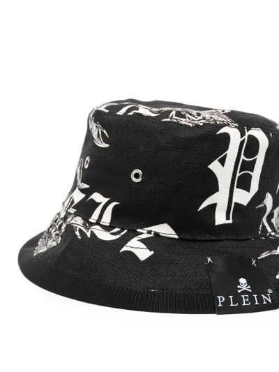 Shop Philipp Plein Reversible Logo-print Bucket Hat In Black