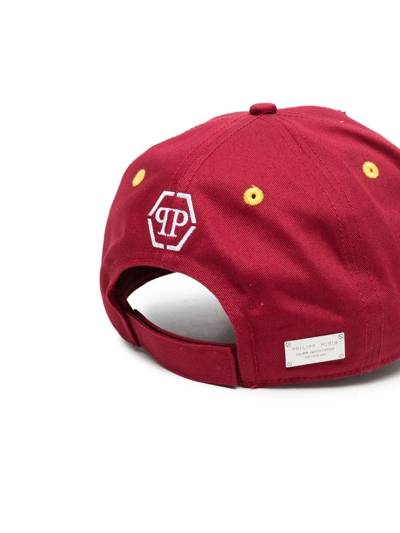Philipp Plein Logo-patch Distressed Cap In Red