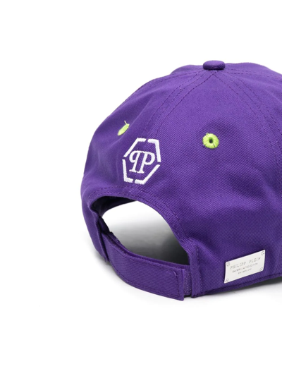 Philipp Plein Logo-patch Distressed Cap In Purple