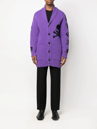 Shop Philipp Plein Intarsia-knit Logo Cardigan In Purple