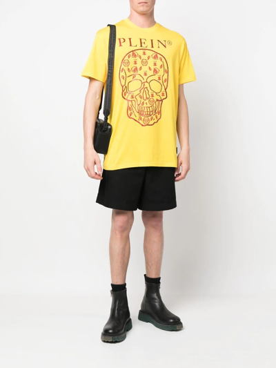 Philipp Plein T-shirt Round Neck Ss With Crystals In Yellow