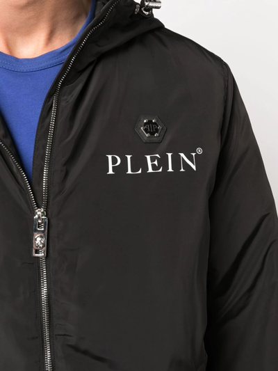 Shop Philipp Plein Logo-print Hooded Windbreaker In Black