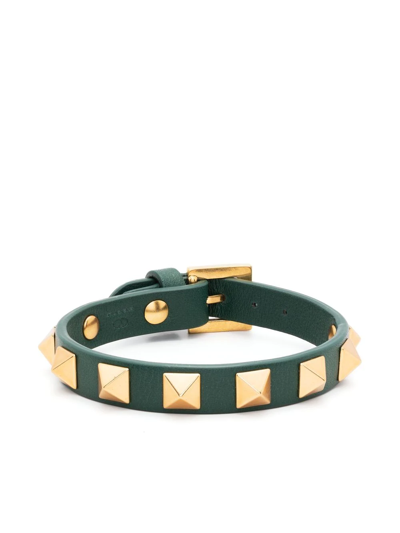Shop Valentino Rockstud Embellished Bracelet In Green