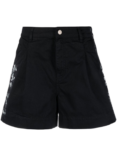 Shop P.a.r.o.s.h Tie-dye Print Denim Shorts In Black