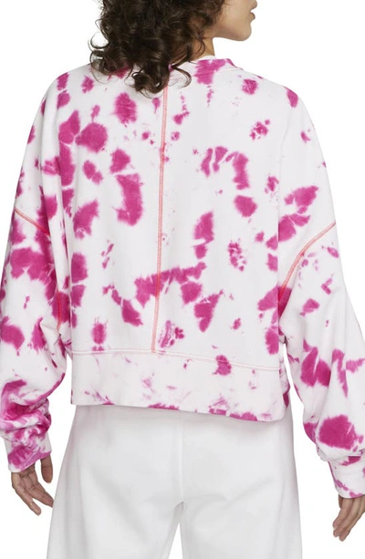 Shop Nike Sportswear Tie Dye Oversize Crop Sweatshirt In Active Pink/ Siren Red/ Black