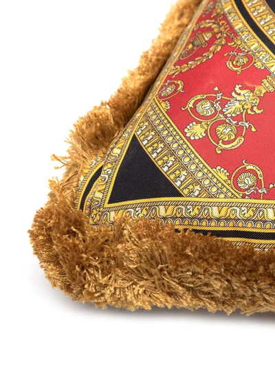 Versace Baroque-print Frayed-edge Cushion In Yellow