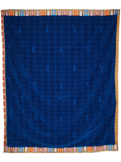 Shop Etro Monogram-pattern Contrast-trim Beach Towel In Blue