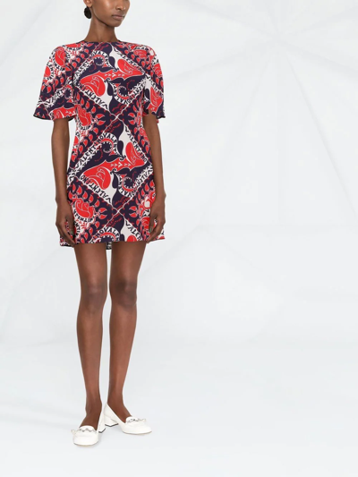 Valentino Bandana Print Flutter Sleeve Silk Sheath Dress In Red