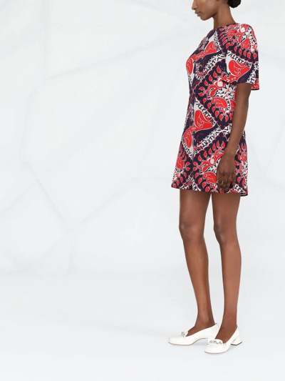 Valentino Bandana Print Flutter Sleeve Silk Sheath Dress In Red