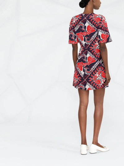 Valentino Bandana Print Flutter Sleeve Silk Sheath Dress In Red
