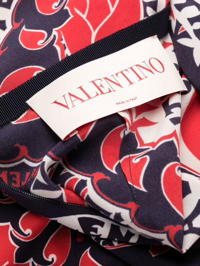 Valentino Bandana Print Flutter Sleeve Silk Sheath Dress In Red