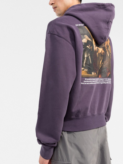 Shop Off-white Graphic Print Cotton Hoodie In Purple