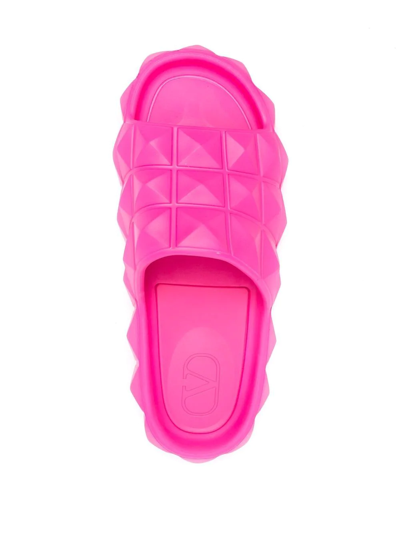 Shop Valentino Rockstud Chunky Slides In Pink