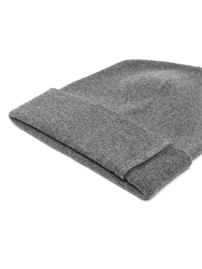 Shop Brunello Cucinelli Beaded Ribbed Cashmere Beanie In Grey