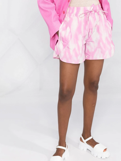 Shop Ganni Drawstring Tech Shorts In Pink