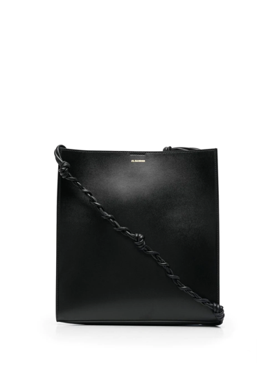 Shop Jil Sander Logo-print Leather Shoulder Bag In Black
