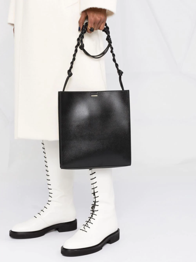 Shop Jil Sander Logo-print Leather Shoulder Bag In Black