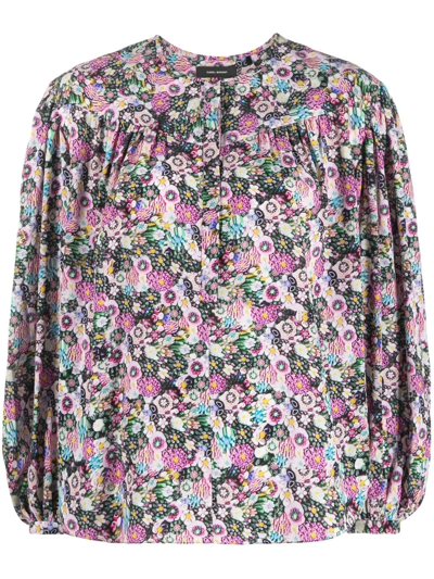 Shop Isabel Marant Floral-print Long-sleeve Blouse In Pink