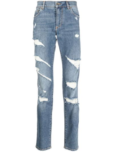 Shop Dolce & Gabbana Low-rise Slim-cut Jeans In Blue