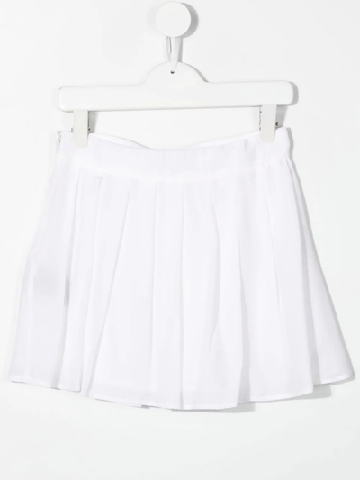 Shop Balmain Logo-plaque Pleated Silk Skirt In Neutrals