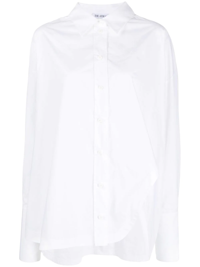 Attico Diana Oversize Split Hem Cotton Button-up Shirt In White