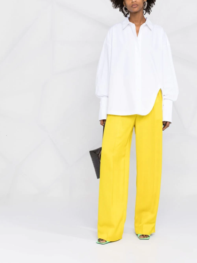 Attico Diana Oversize Split Hem Cotton Button-up Shirt In White