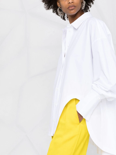 Attico Diana Oversize Split Hem Cotton Button-up Shirt In White