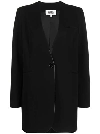 Shop Mm6 Maison Margiela Raw-edge Single-breasted Blazer In Black