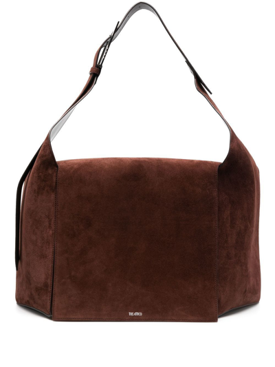 Shop Attico Suede Shoulder Bag In Brown