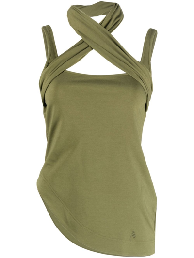 Shop Attico Asymmetric Sleeveless T-shirt In Green