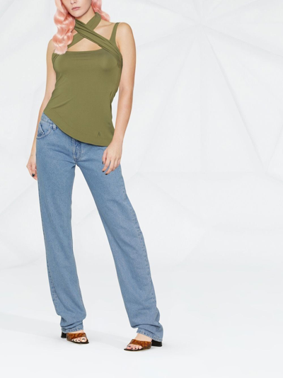Attico Yuri Asymmetric Cutout Stretch-jersey Halterneck Top In Green