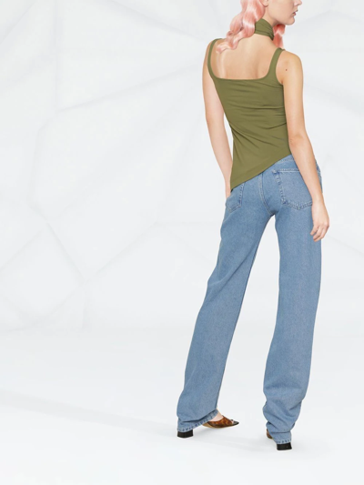 Attico Yuri Asymmetric Cutout Stretch-jersey Halterneck Top In Green